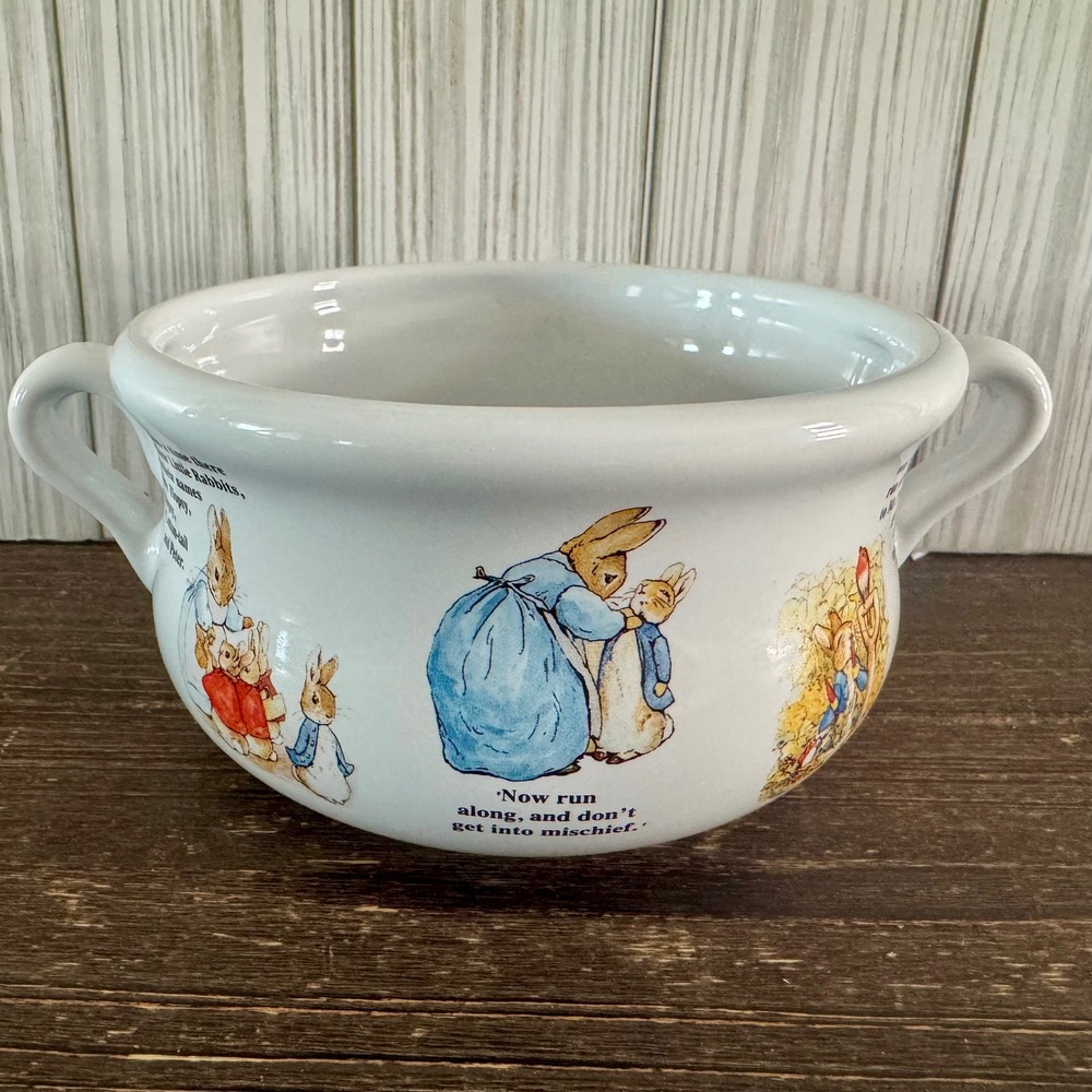 Beatrix Potter Peter Rabbit Teleflora Ceramic Soup Bowl Dual Handle 1999 White